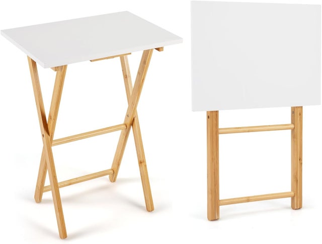 GIANTEX Petite Table Pliante en Bambou Lot de 2, Table d'Appoint de Balcon Portable, 48 x 35 x 64 cm, Montage Facile, pour Salon, Jardin,Camping