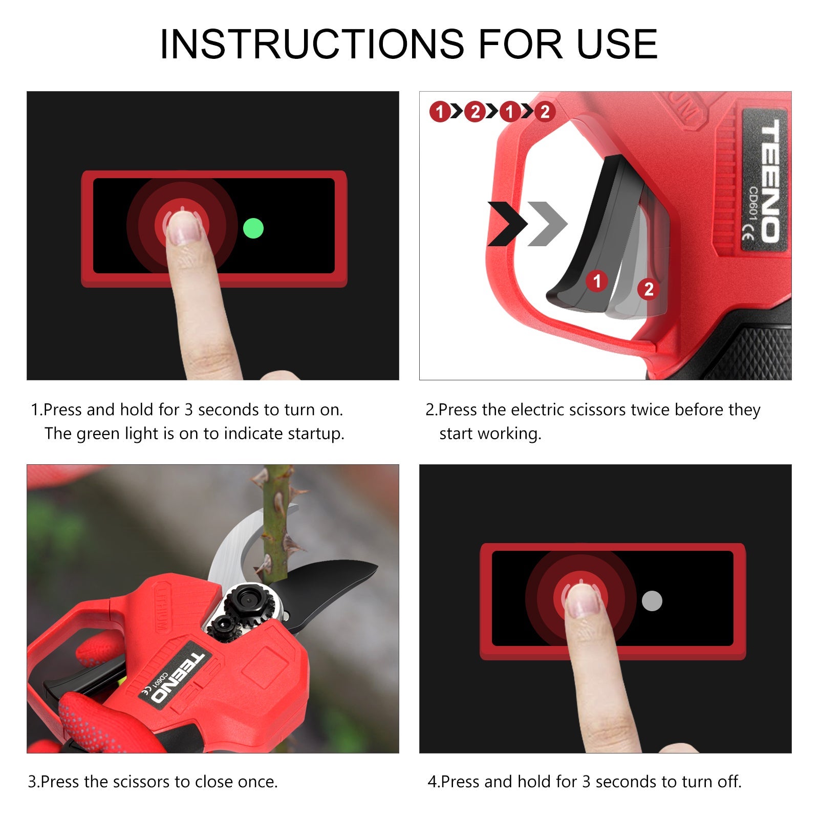 TEENO Elagueuse électrique rechargeable sans balais, 2 batteries 2000mAh, lames de rechange X 2 - 6