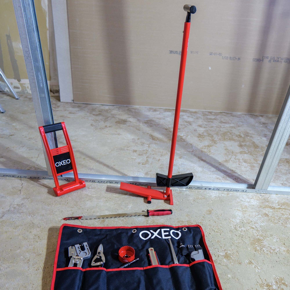 Kit outils plaquiste pro - 10 Outils - Couteau isolant - Cale plaque - Pince - Cutter - Cisaille - Scie cloche - Porte embout - 5