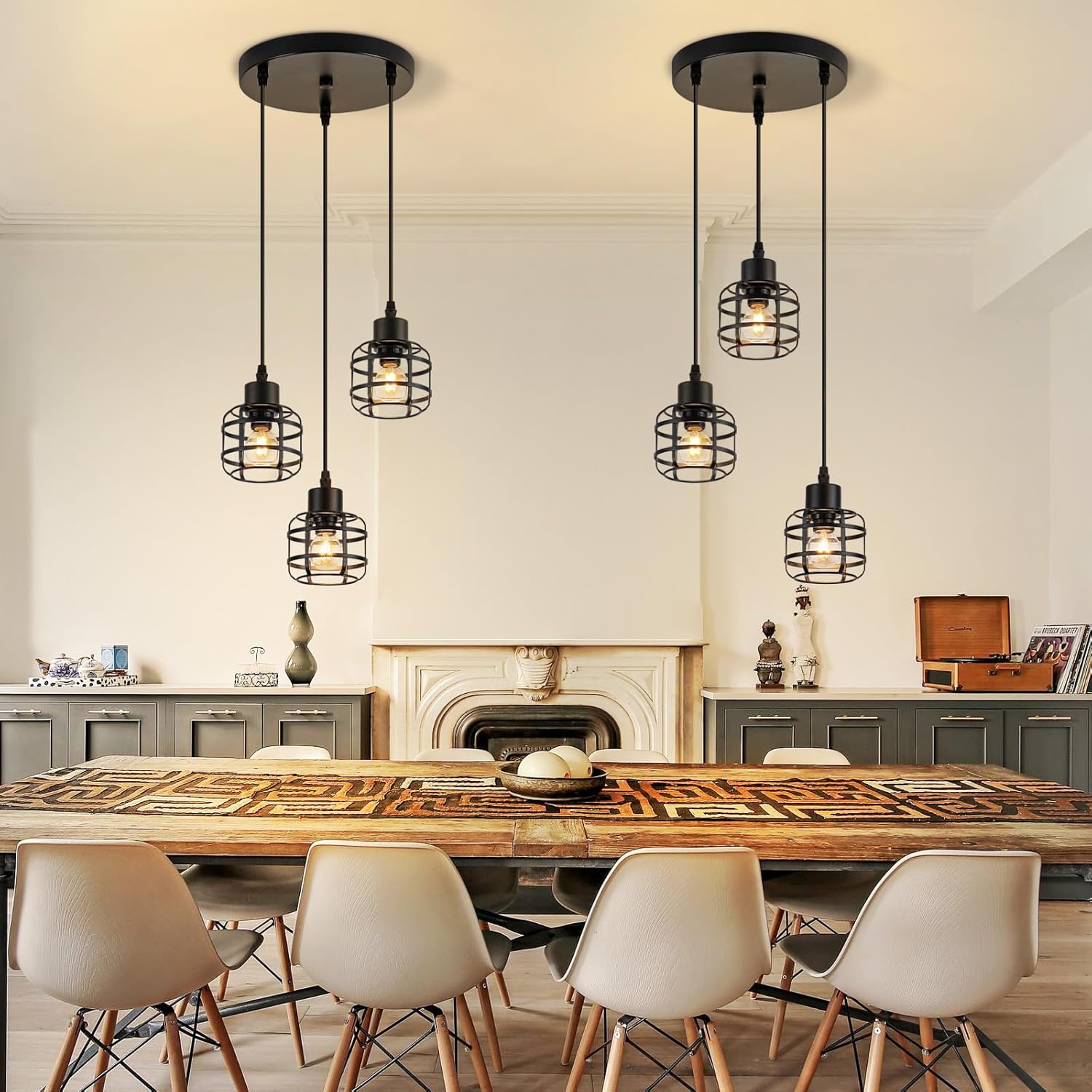Lampa wisząca Nettlife Vintage z trzema żarówkami – czarny metalowy żyrandol E14 w stylu retro – regulowana wysokość (żarówki nie są dołączone) - 5
