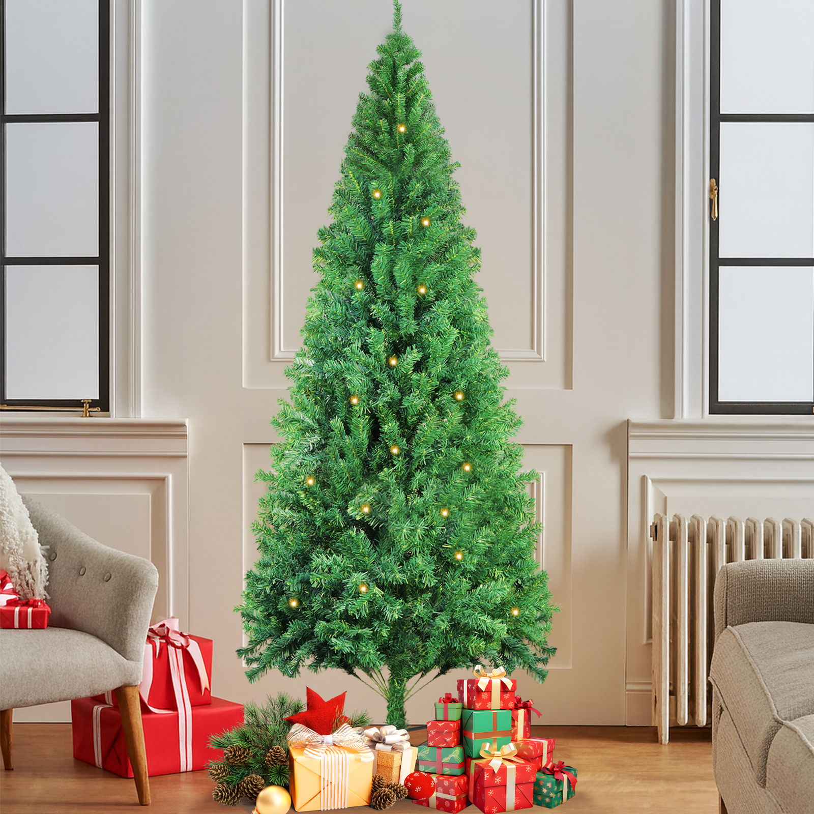 Nettlife Sapin de Noël Artificiel 210 cm, Ultra-Réaliste en PVC, Montage Rapide et Facile, Arbre de Noël Vert avec Support en Métal Stable. - 9