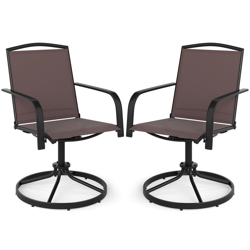 Krzesła ogrodowe obracane o 360°, zestaw 2 krzeseł tarasowych z szybkoschnącego materiału, krzesła obrotowe, obciążenie do 150 kg (kawowe)