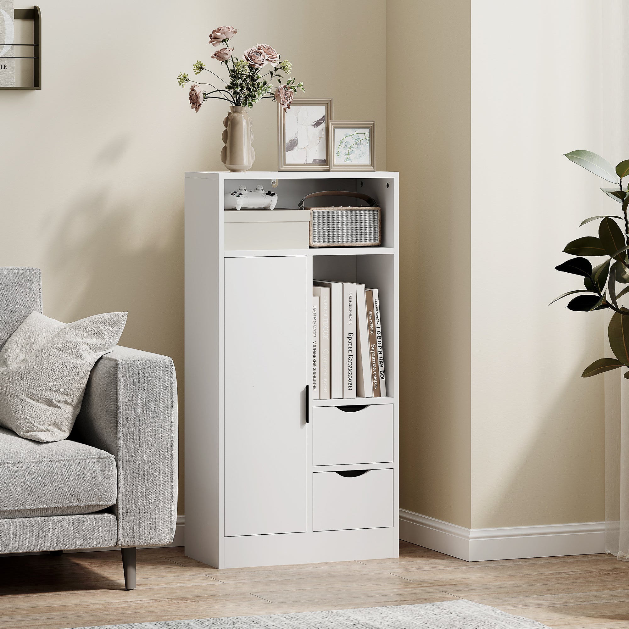 Armário Casa de Banho HOMCOM Melamina de Madeira Branco 50x25x100 cm 834-860V00BK - 4