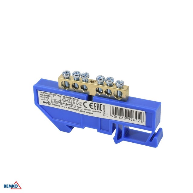 Terminale ferroviario DIN 6x9 blu - Facile installazione - tensione nominale 500V - Modulo singolo