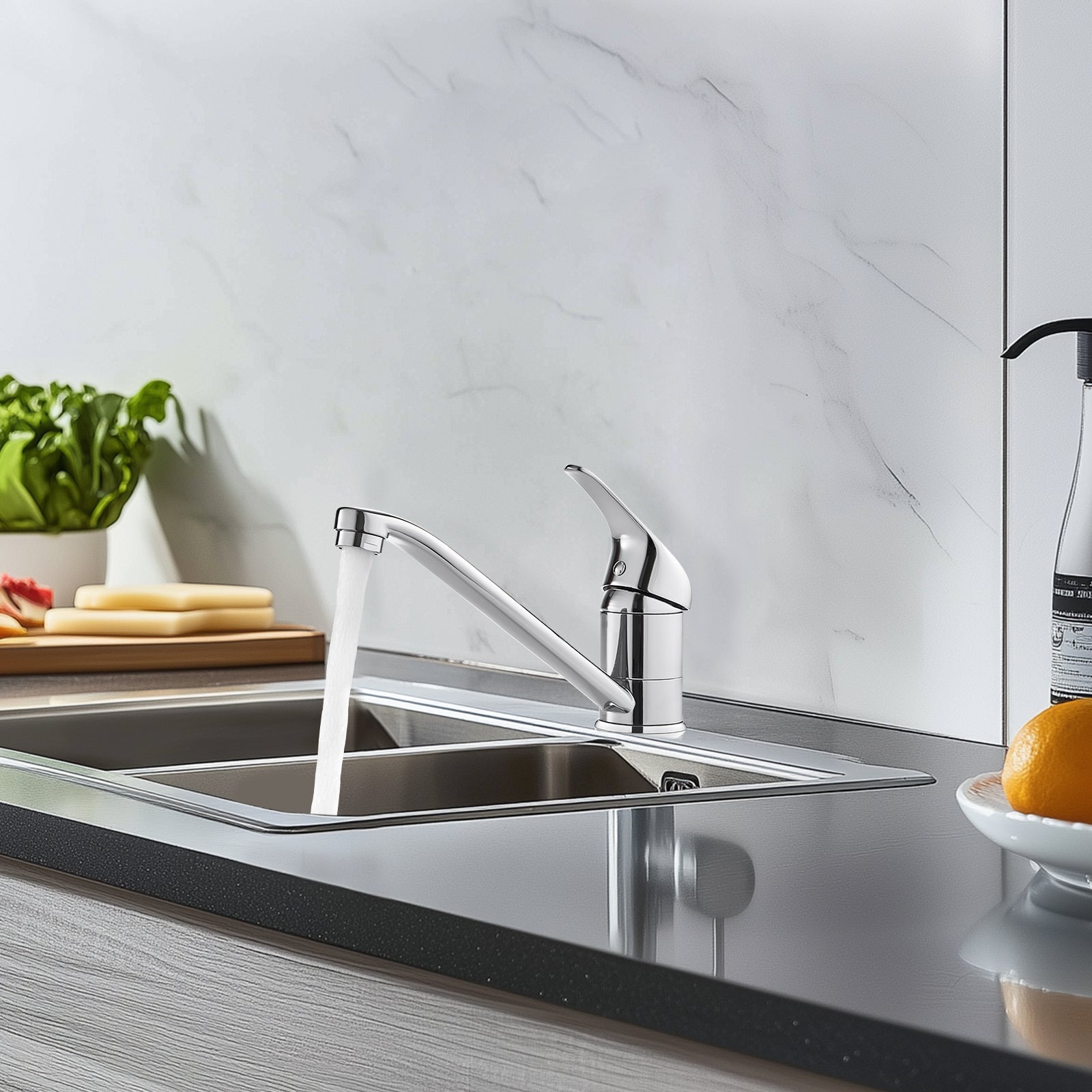 LOVHAUS Kuchenkowy Srebrny Kran z Obrotem 360° Mieszacz Kuchenny z Mosiądzu z 60 cm Chromowanymi Wężami