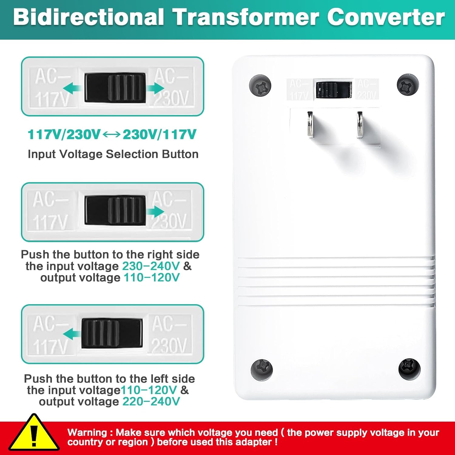 Transformateur 220 V/110 V, adaptateur de voyage universel, transformateur 100 W, convertisseur de tension à deux canaux pour conversion 110 V/12 - 5