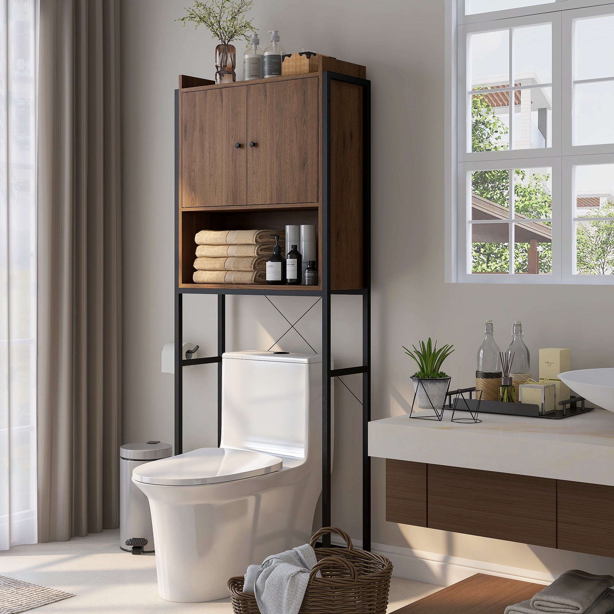 IDMarket Meuble Étagère Dessus WC Placard Bambou BEA - Rangement Gain De Place Naturel