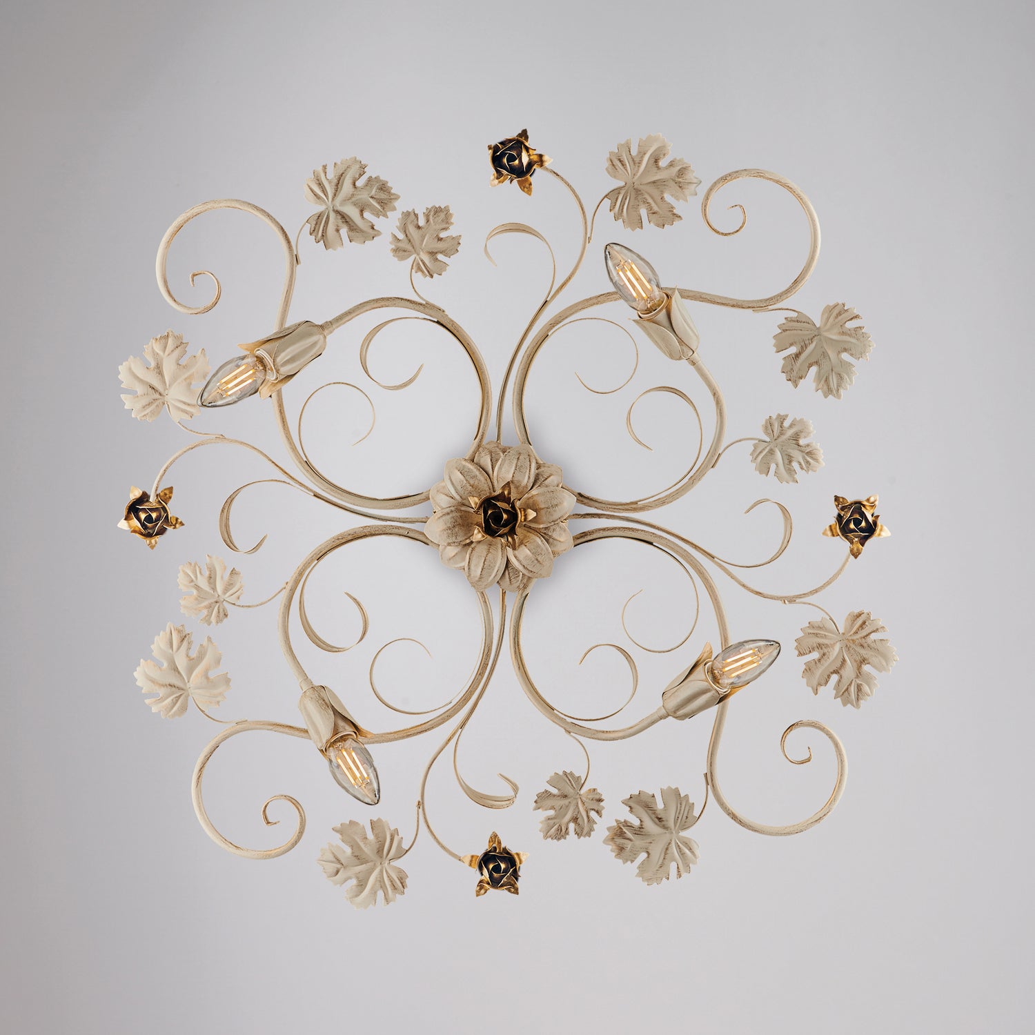 Iris Plafonnier en fer laqué ivoire décor or antique 4 lumières H.17 d.76 BL169-PL4-AV - 2