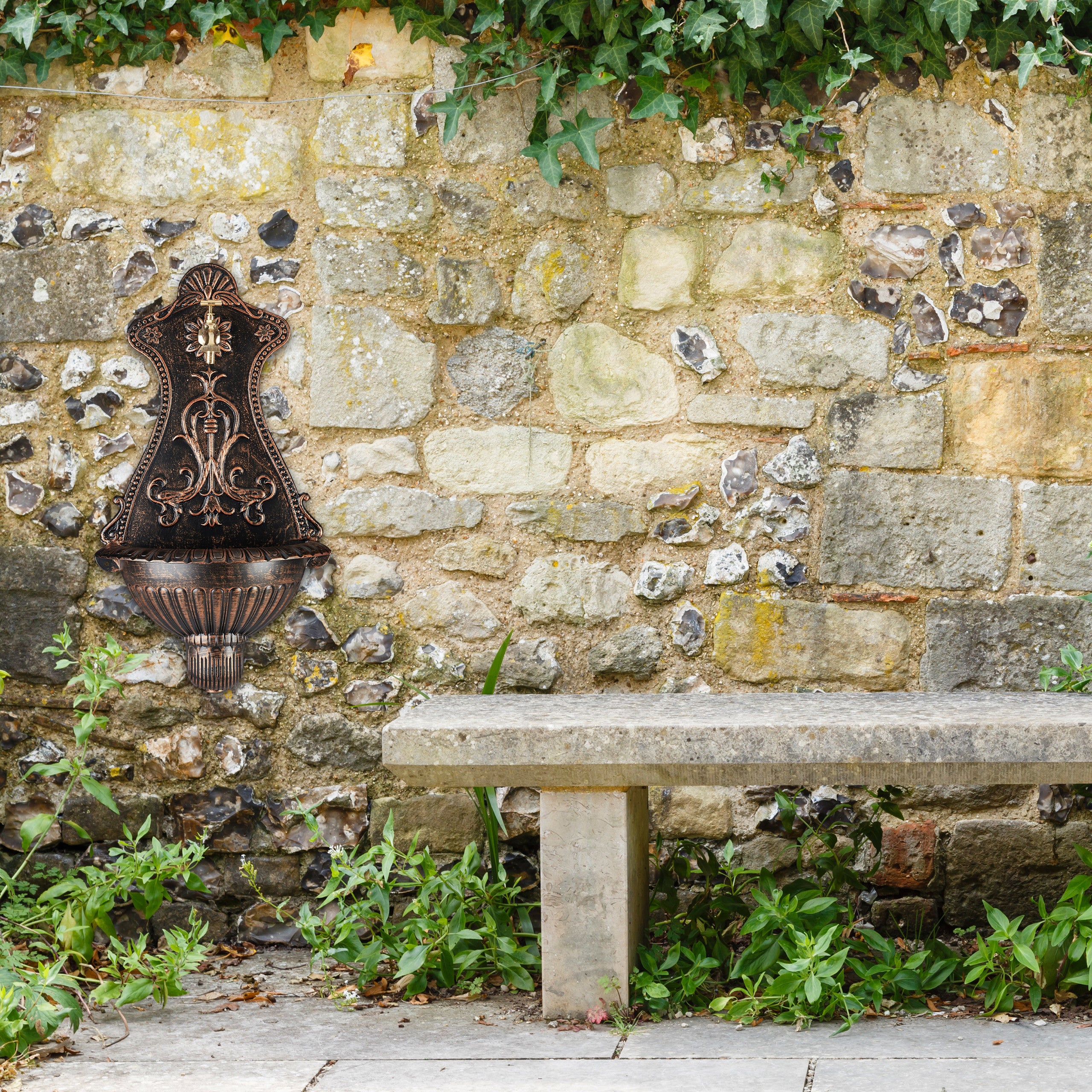 Relaxdays Fontaine Murale Style Antique En Fonte D'Aluminium - Robinet Évier Jardin 75x44,5x22cm Noir
