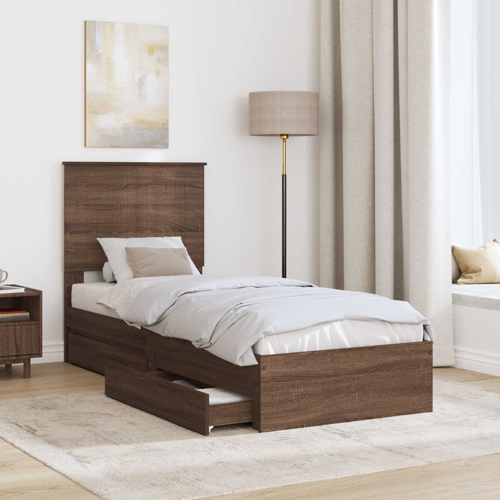 Lit coffre chêne brun 75 x 190 cm panneau de bois - 3