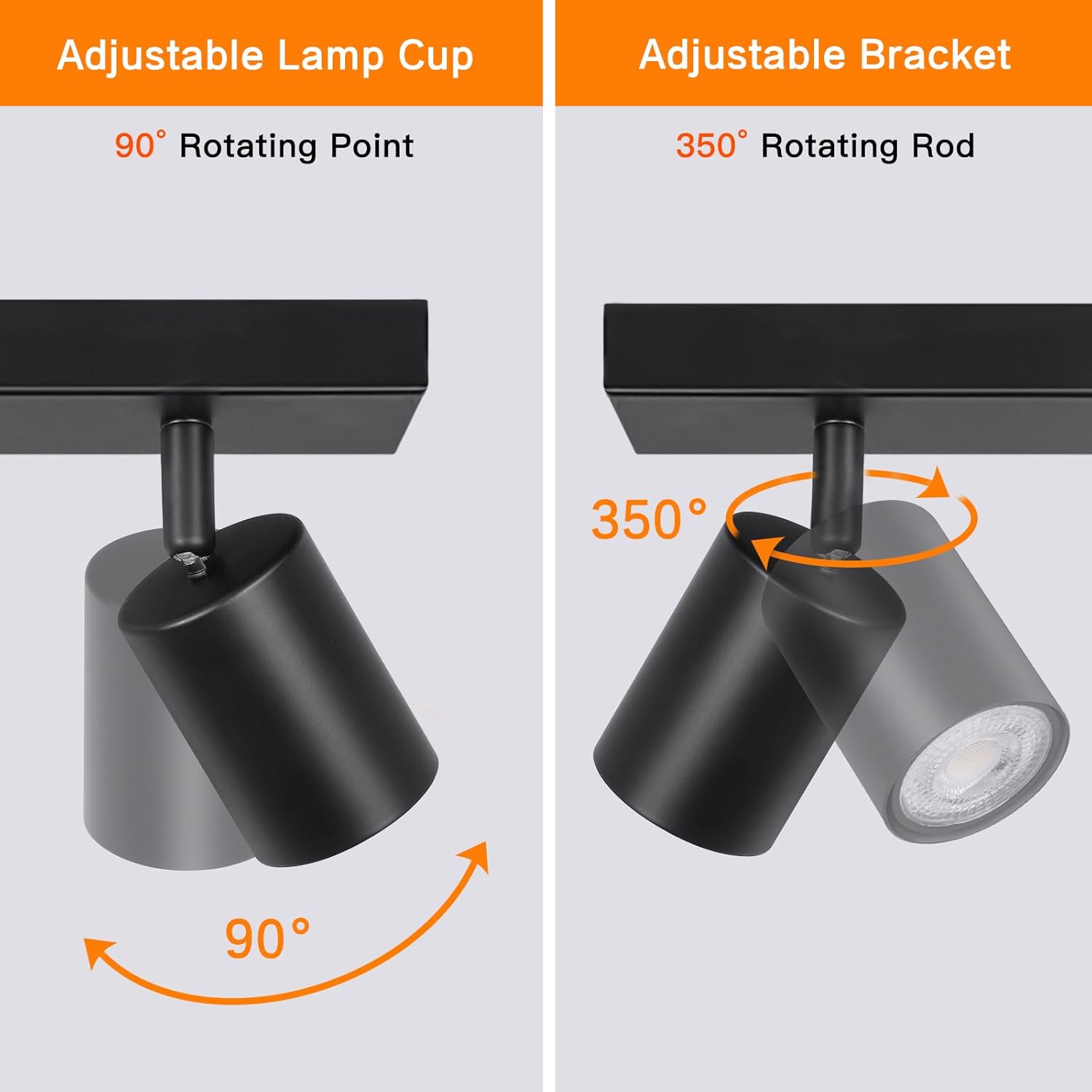 Luminaire Plafonnier Spot Orientable Noir, Moderne Spot Plafond GU10 Spot Interieur Plafond,Pivotants Plafonnier LED 3 Spots pour Cuisine,Sans Ampoule - 2