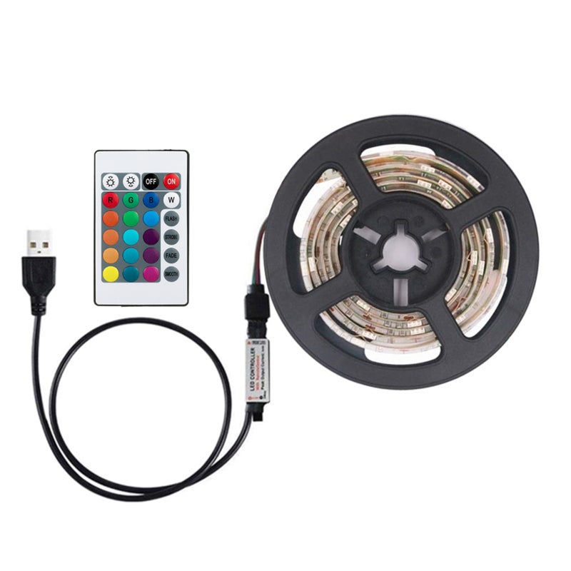Taśma LED RGB Pilot zdalnego sterowania Zasilanie USB Regulacja Kolorów Tryby Wodoodporna Do TV Szafki na Wino Imprezy Wnętrz