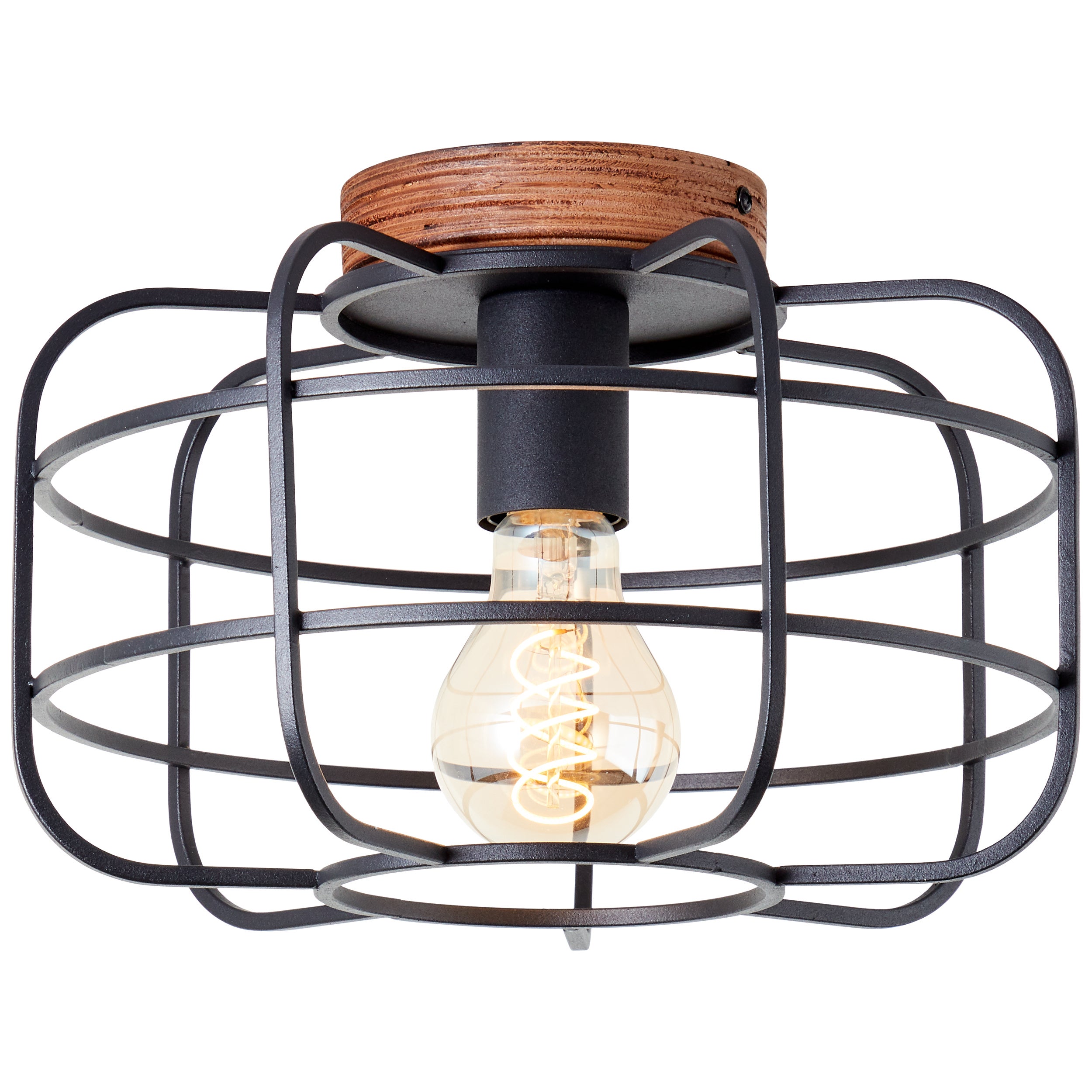 Brilliant Gwen lampa sufitowa 30cm antyczne drewno/czarny korund/metal/tekstylia/brązowe drewno 1x A60, E27, 40 W