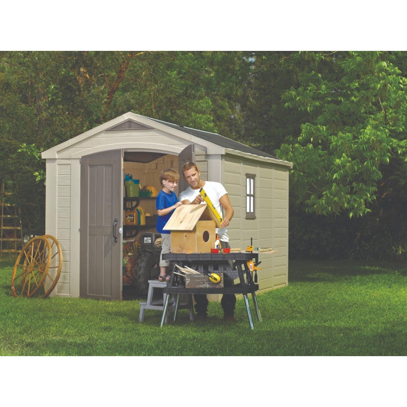 Abri de jardin Keter en résine, 256,5 x 182 x 243 cm, avec plancher, étagères et puits de lumière, beige - 2