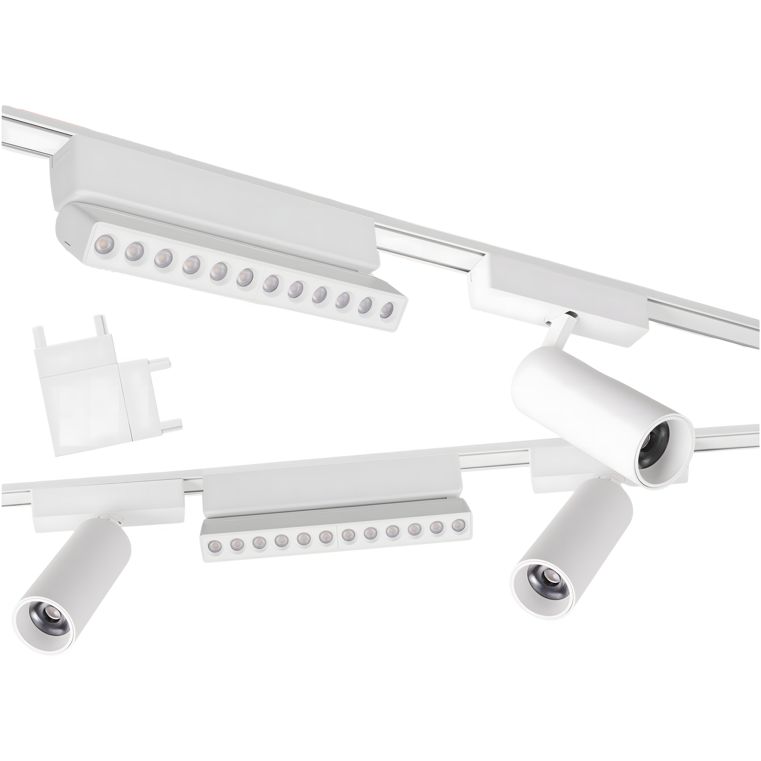 Zestaw oświetlenia szynowego LED Biały system magnetyczny 2 x listwa 1m + 5 lamp LED + łącznik kątowy - LEDHOFF