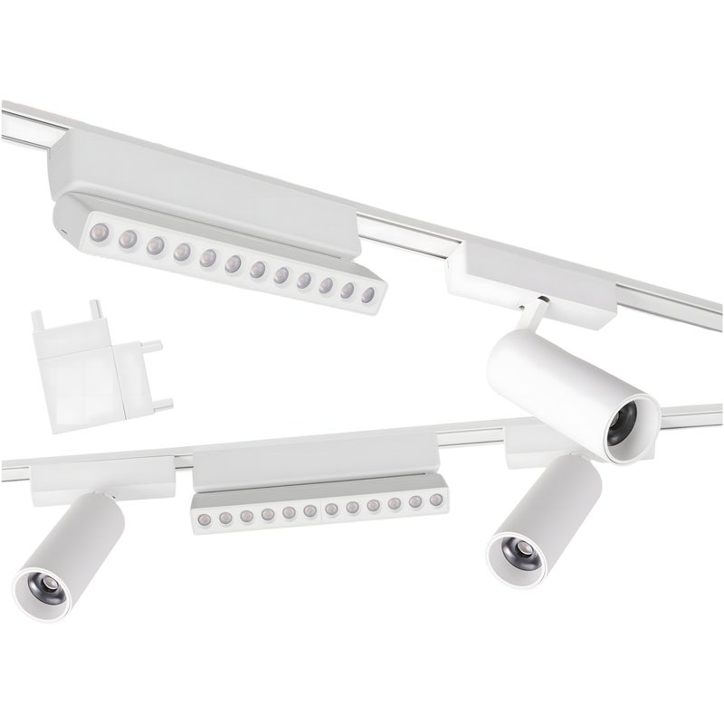 Zestaw oświetlenia szynowego LED Biały system magnetyczny 2 x listwa 1m + 5 lamp LED + łącznik kątowy - LEDHOFF