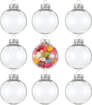 24 Palline Di Natale Trasparenti Riempibili 8 Cm – Plastica Fai Da Te Per Decorazioni E Addobbi Albero