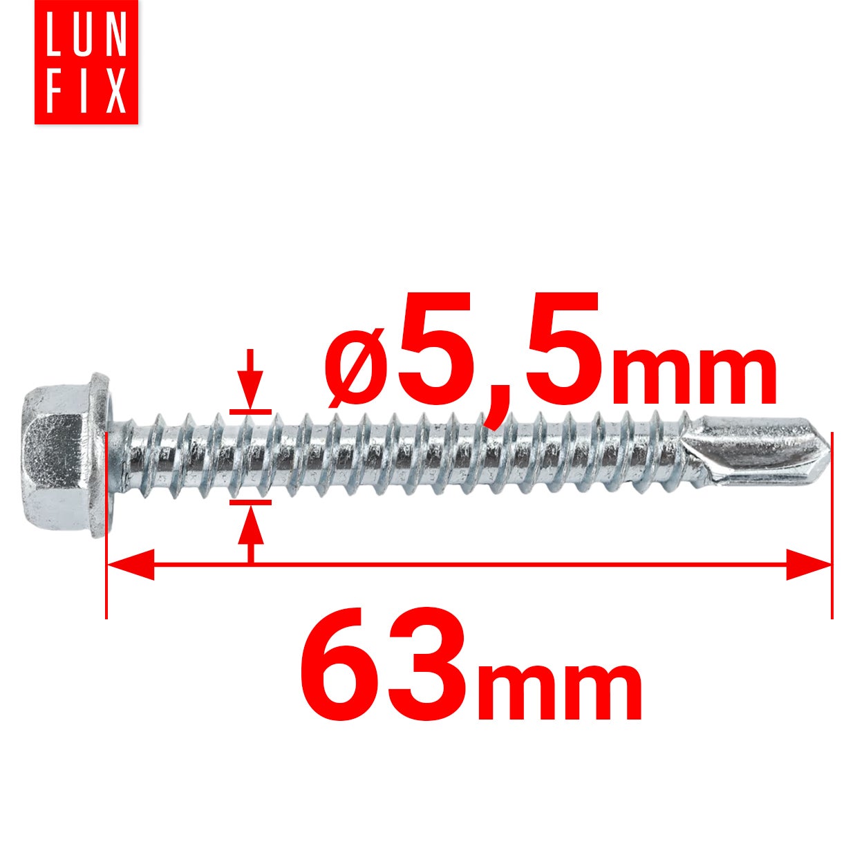 Wkręty do metalu samowiercące z łbem na klucz 5,5x63mm 50szt. - 2