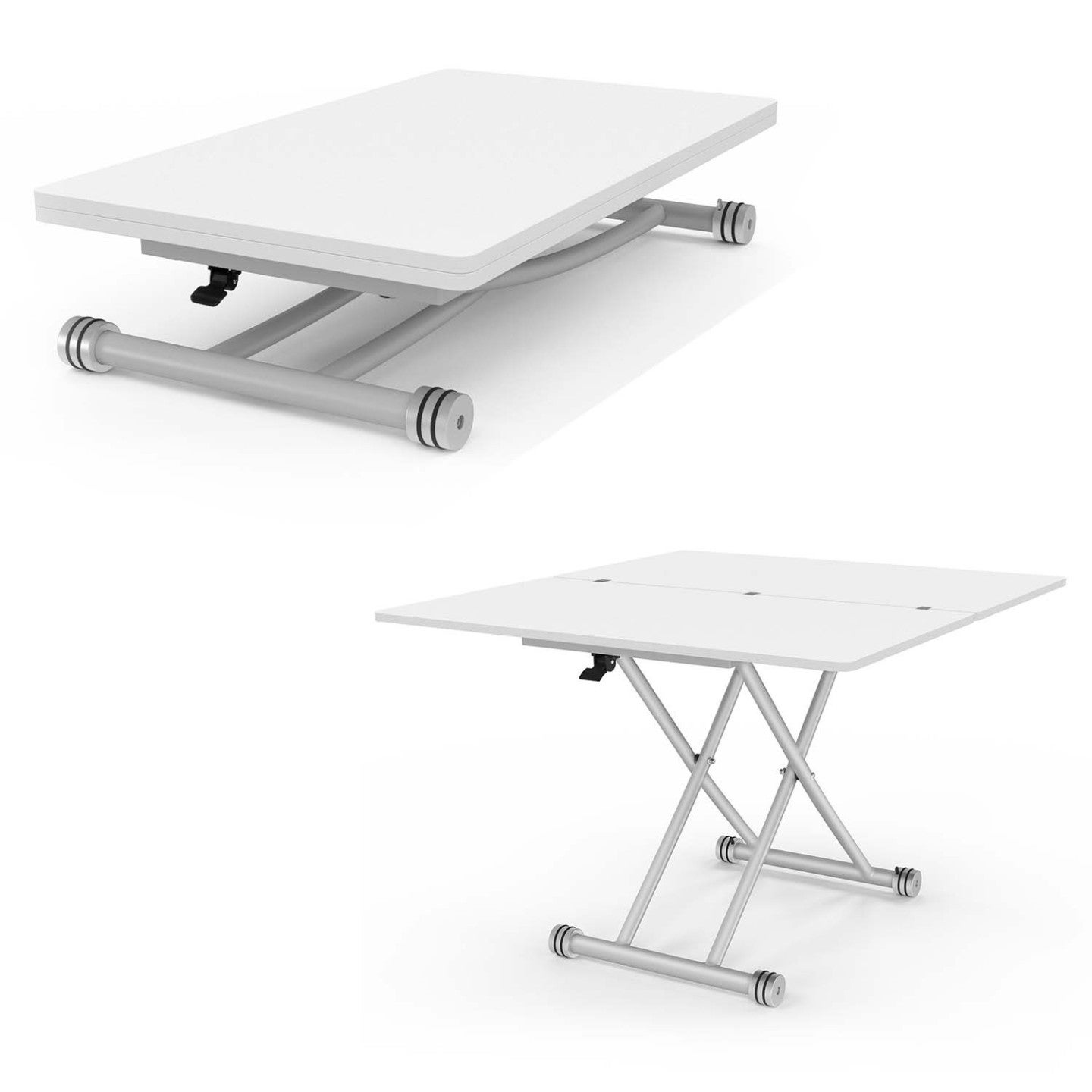 Table basse 2 en 1 relevable en table à manger rectangulaire URBANA 100 cm blanc pied chrome - 4