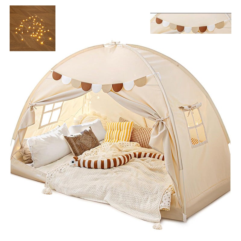 Ledander tienda de campaña matrimonial con dosel para cama, para dormir en interiores, debajo de la litera, beige