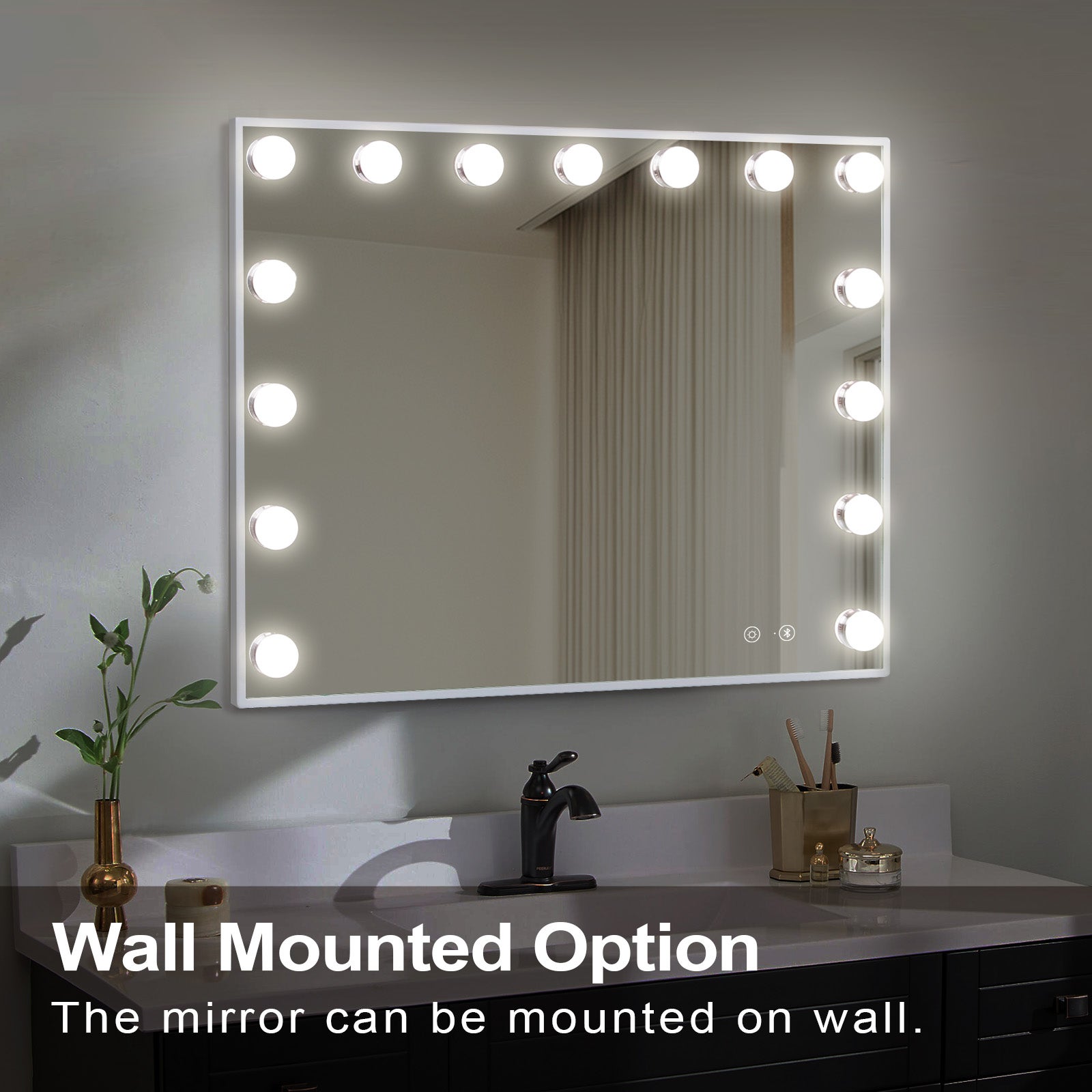 Specchio da trucco Hollywood illuminazione LED da parete - 58 x 46 cm - Altoparlante Bluetooth - 6