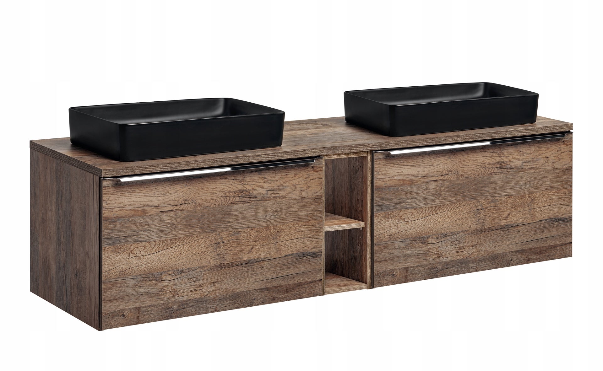 Zestaw łazienkowy SANTA FE OAK 180 cm dąb vintage z blatem i umywalkami