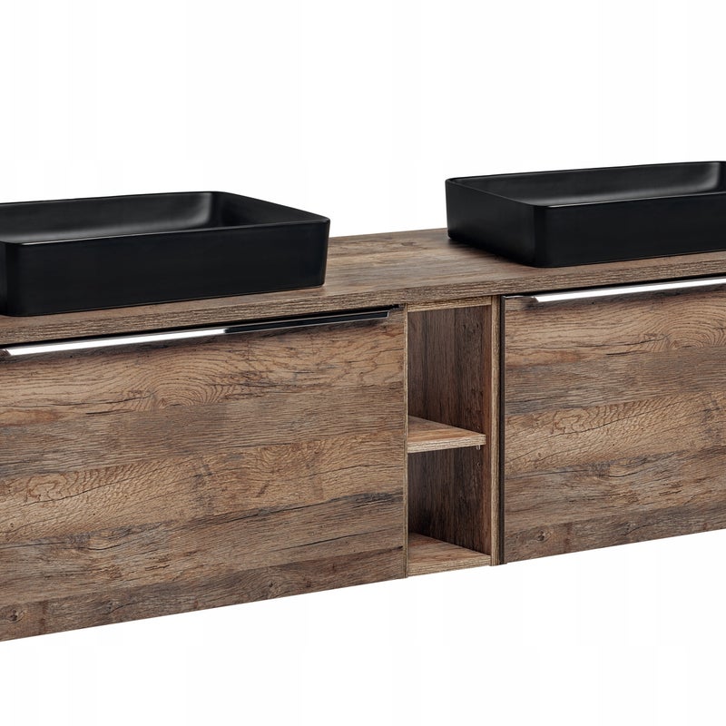 Zestaw łazienkowy SANTA FE OAK 180 cm dąb vintage z blatem i umywalkami
