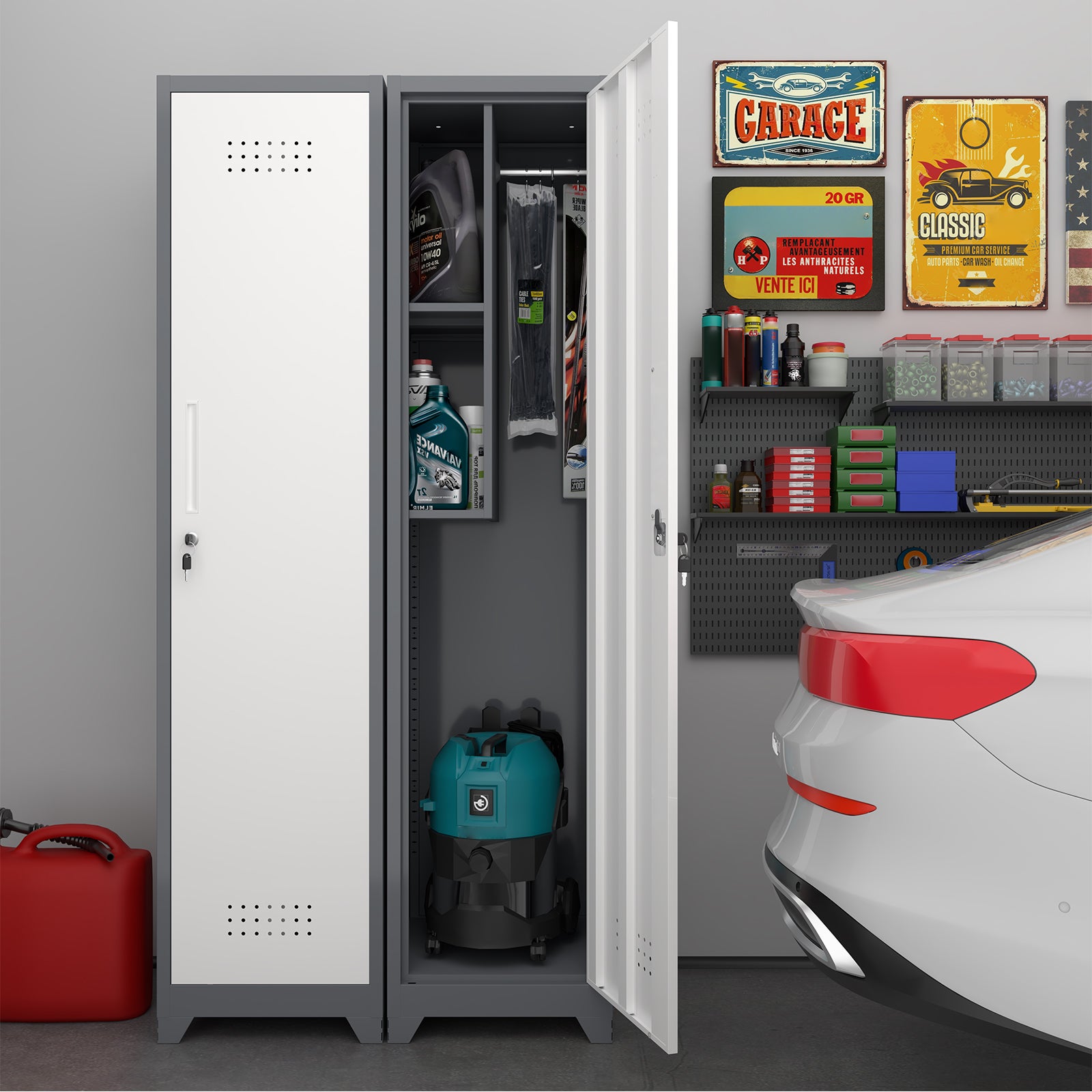 Armario metálico delgado 165cm, cerradura, estantes y barra. ideal para limpieza, cocina, oficina, taller y garaje.