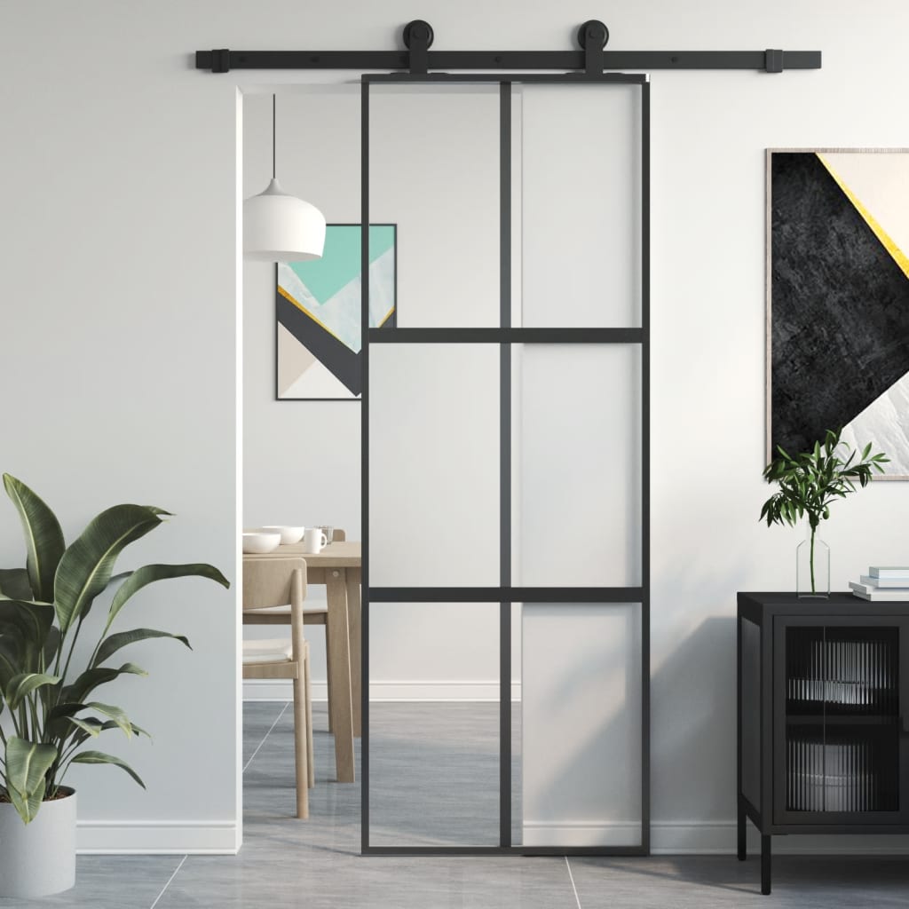 Puerta corredera | Puerta de la cocina vidrio templado y aluminio negra 76x205 cm CFW31206 - 2