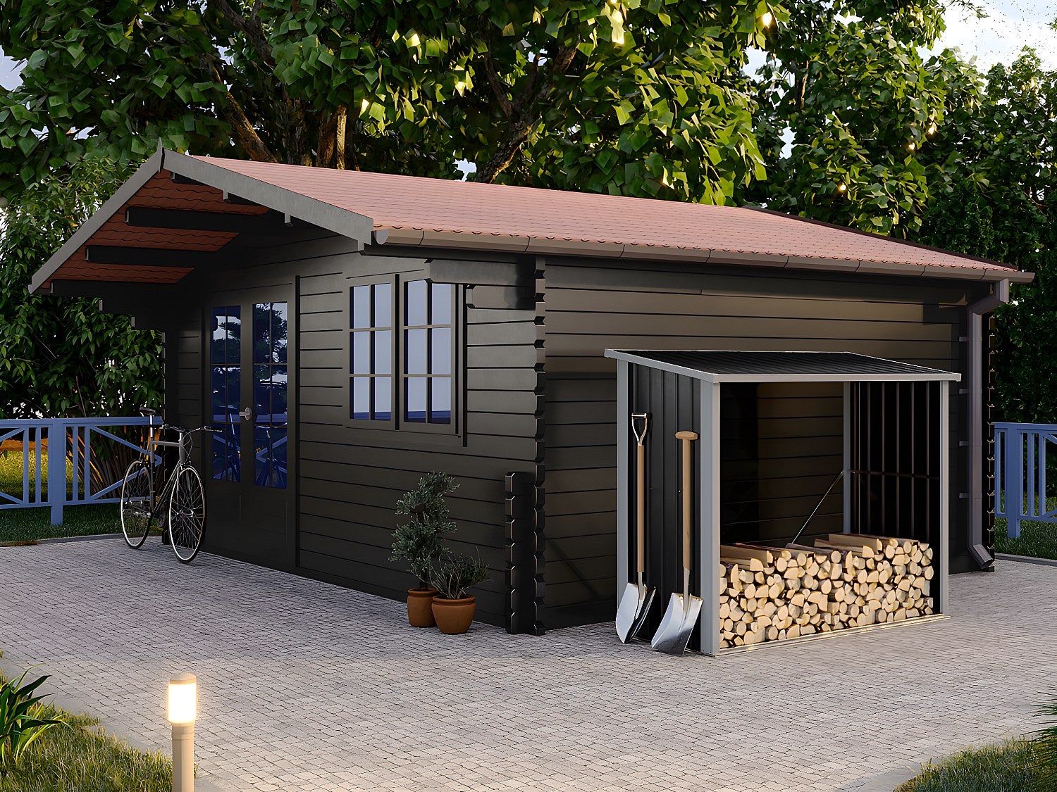 Wiata na drewno ze stali galwanizowanej 2,23 m3, dł. 182 × szer. 83 × wys. 148 cm – DERWOOD