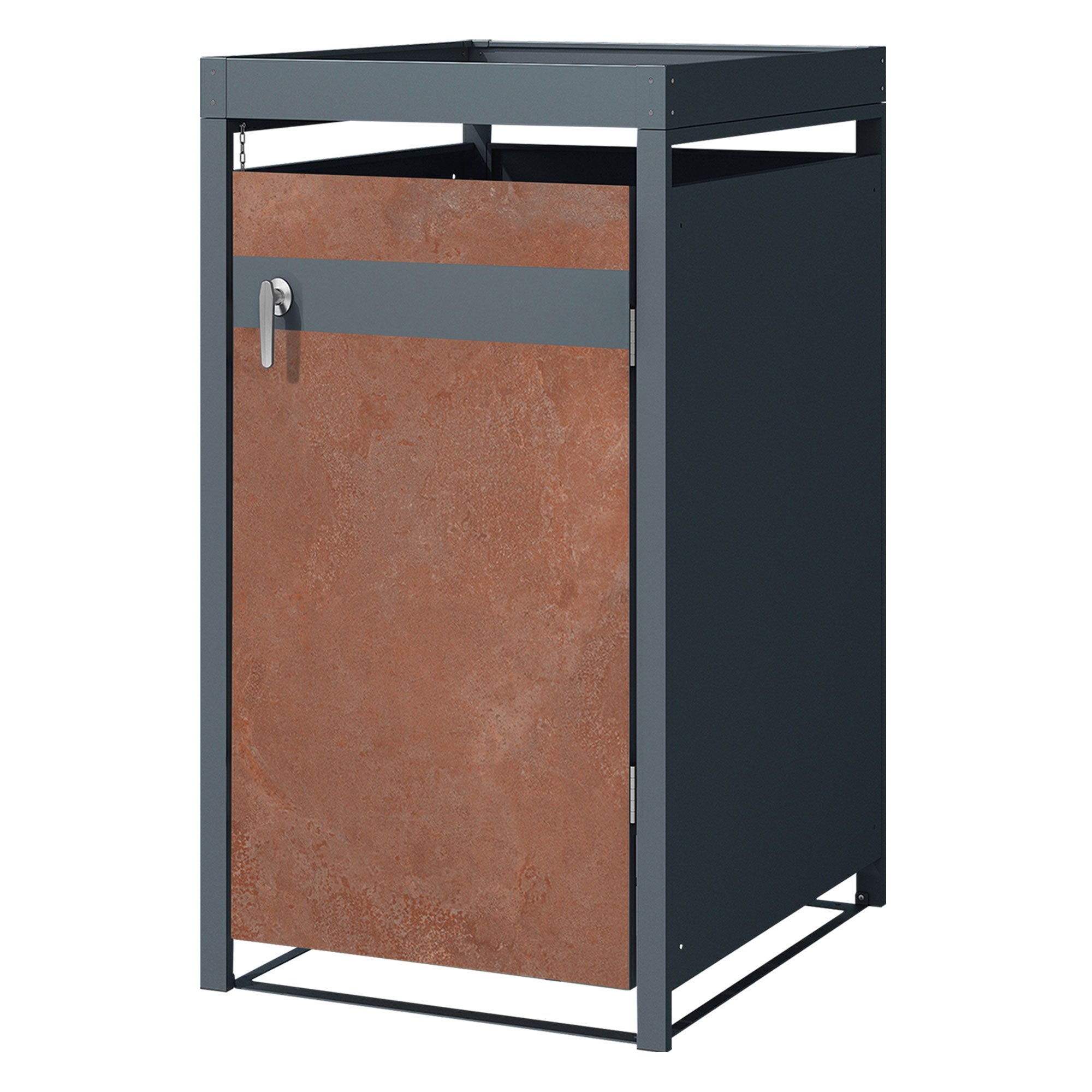 ML-Design pojemnik na śmieci z daszkiem na 1 kosz 240 L 68x80x124 cm stalowy wygląd rdzy zamykany z drzwiczkami odporny na warunki atmosferyczne