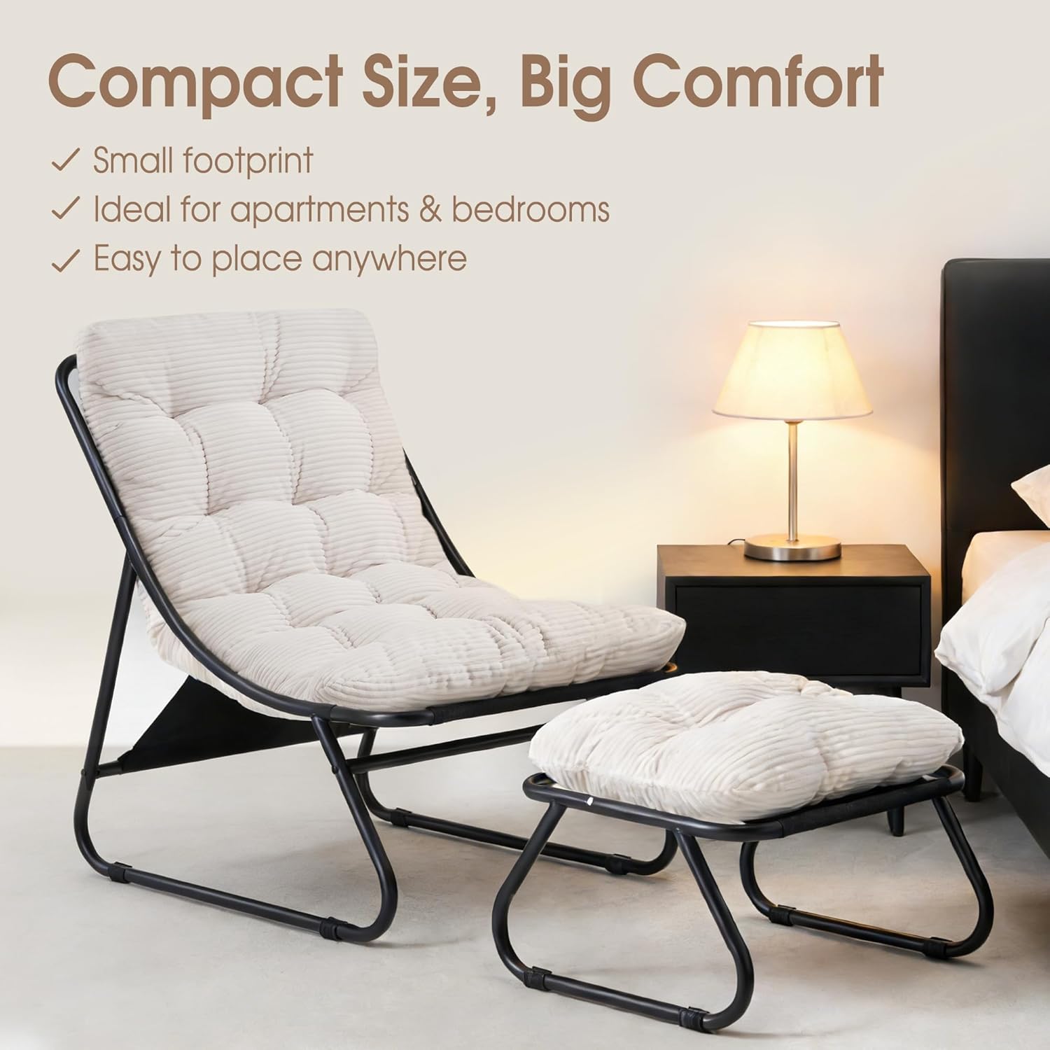 Fauteuil extérieur en acier avec coussin, pouf offert, chaise de jardin moderne pour terrasse et balcon - 4