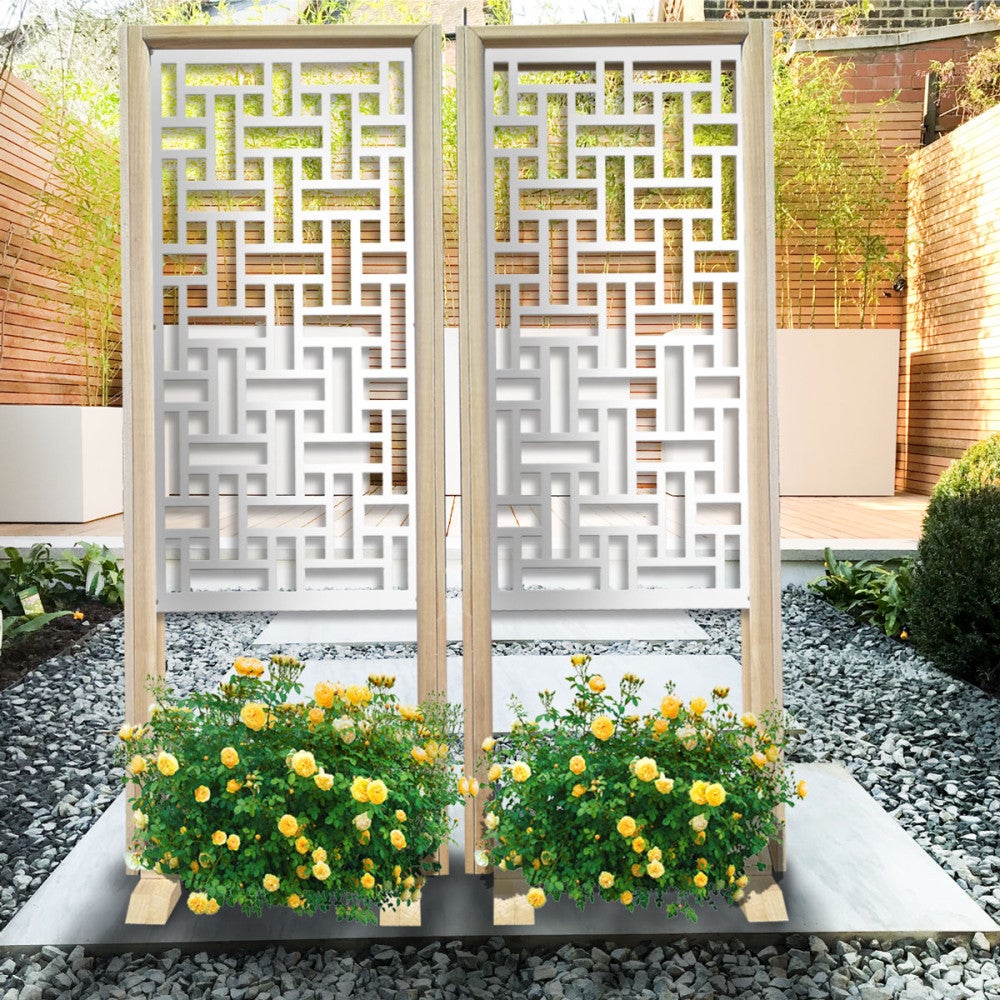 TRAMA - Separè - Wolnostojący modułowy ekran - 70x190 cm - Z drewna i PCV, kolor wewnętrzny BIAŁY