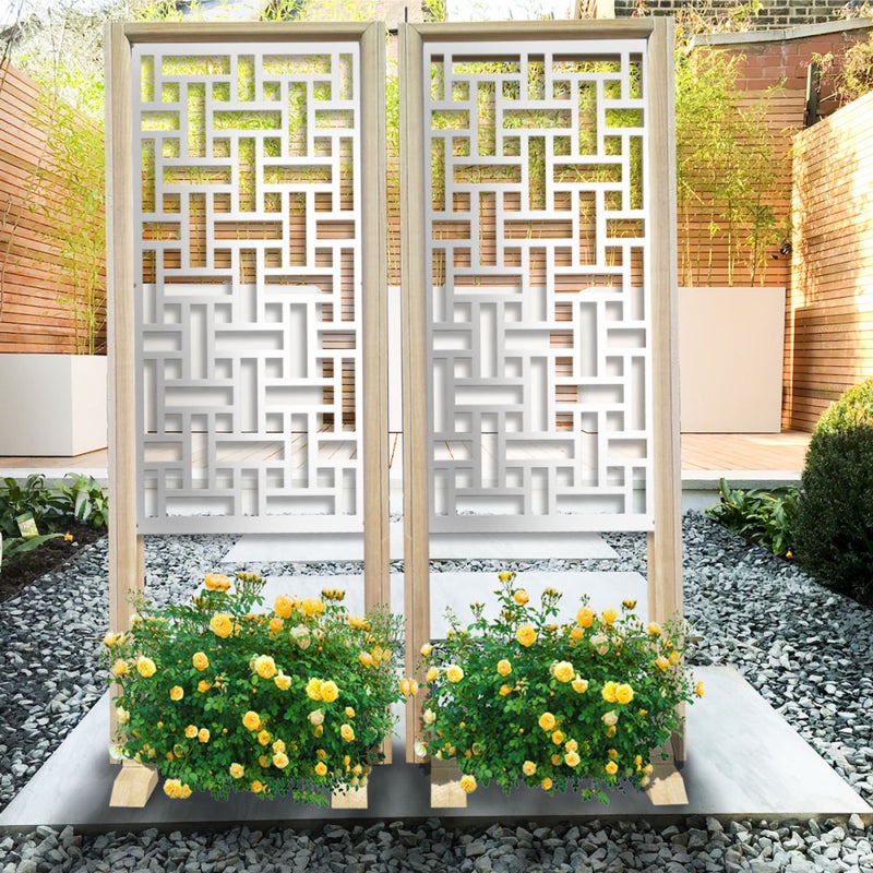 TRAMA - Separè - Wolnostojący modułowy ekran - 70x190 cm - Z drewna i PCV, kolor wewnętrzny BIAŁY