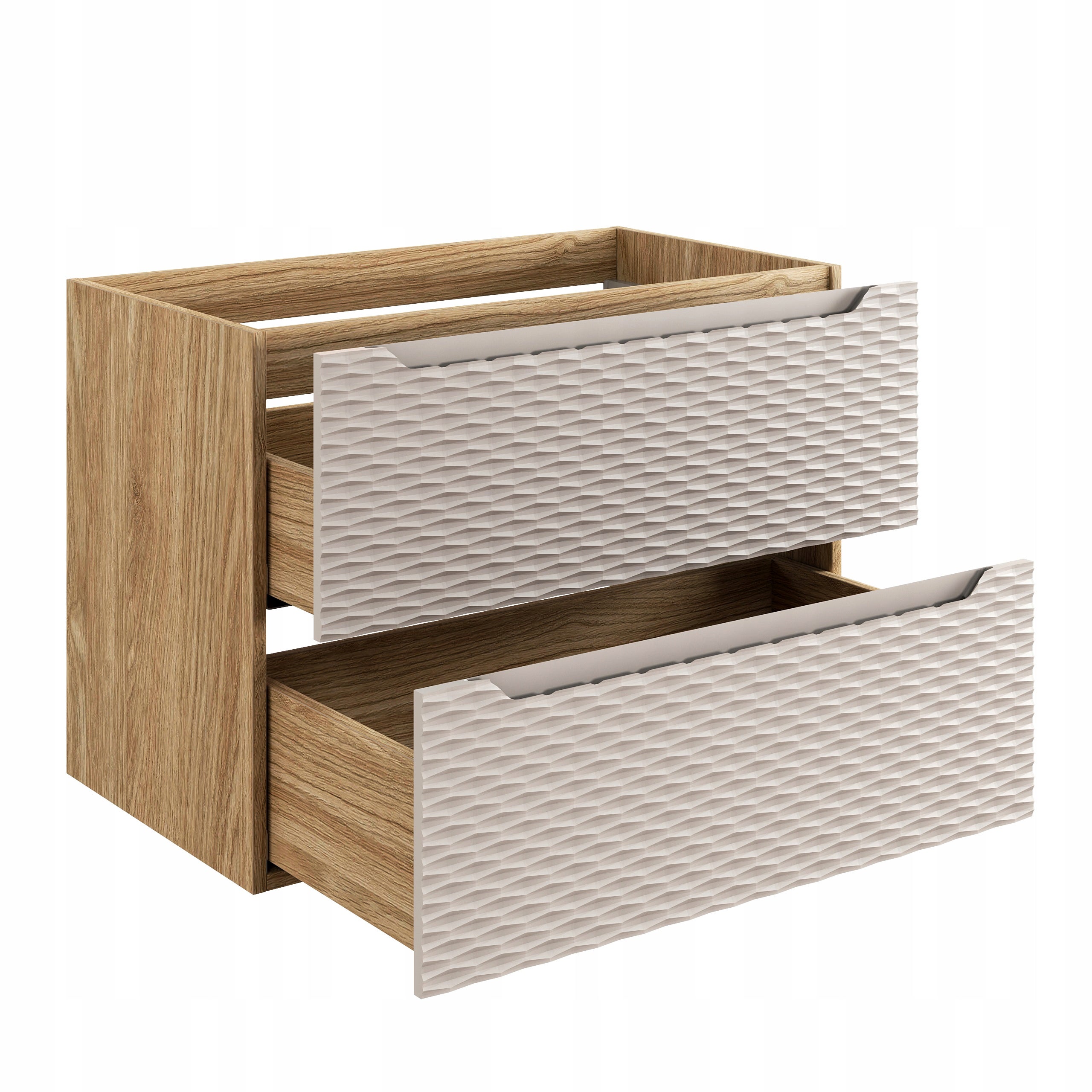 Szafka łazienkowa OCEAN 80 cm beżowa dąb olejowany front 3D MDF wisząca 2 szuflady - 5
