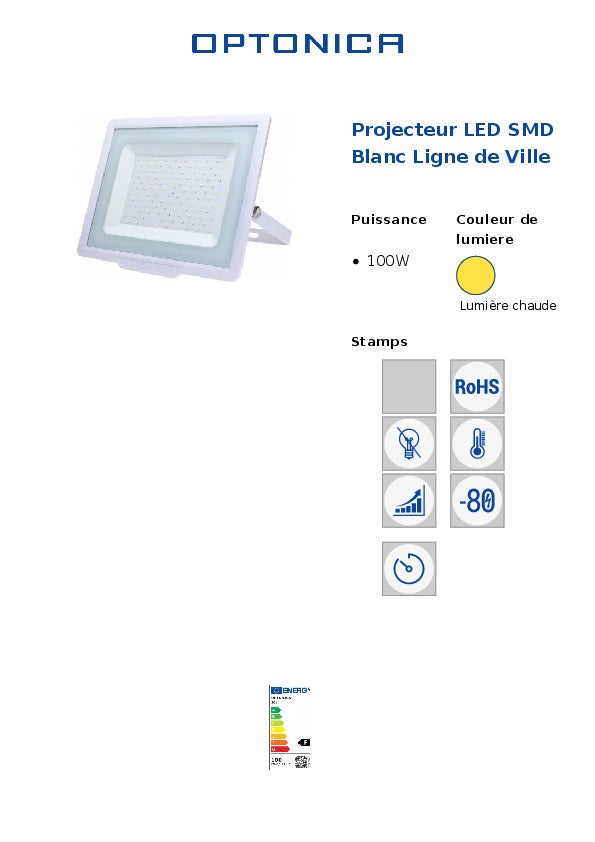 Projecteur LED SMD 100W - 8000lm - IP65 - 2700K - Aluminium - 6