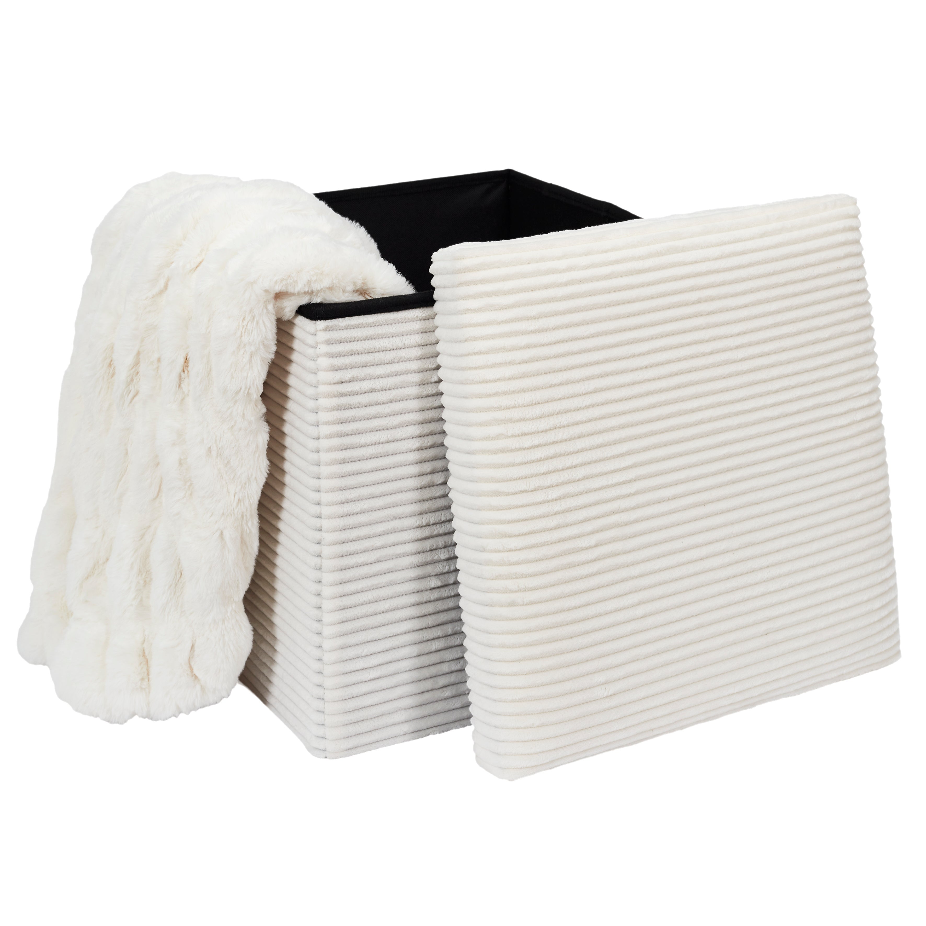 Coffre Pouf Pliable - Home Deco Factory - Scott - Côtelé - Beige - 4