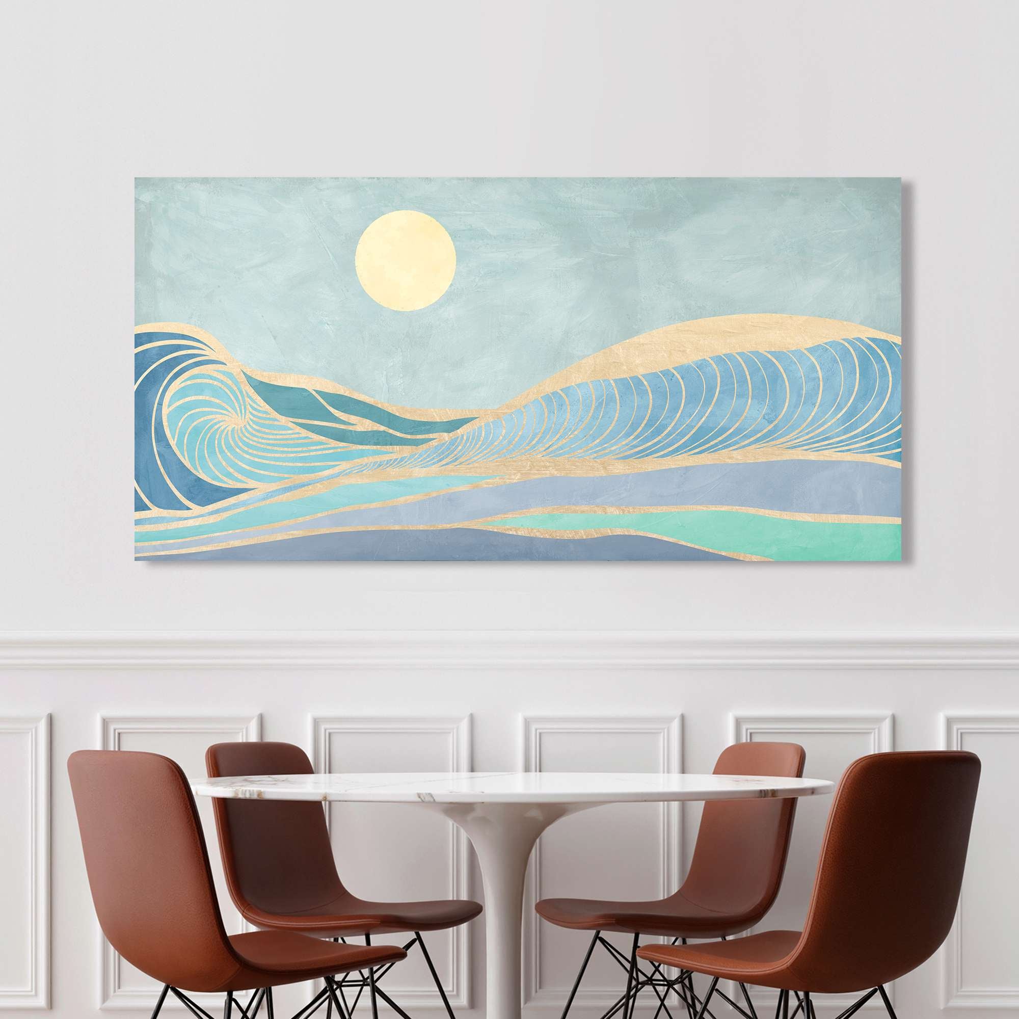 Peinture nordique avec vagues et lune - impression sur toile - Sayaka Miko, Moonlight - 100x50 cm - 2