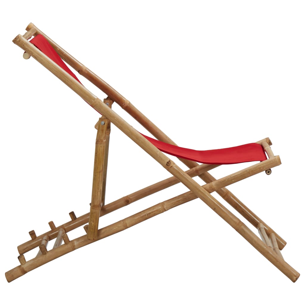 Chaise de terrasse Bambou et toile Rouge - 3