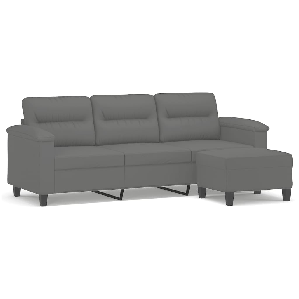 Sofá de 3 plazas | sofá de salón | sofá de descanso y taburete tela microfibra gris oscuro 180 cm cfw343631