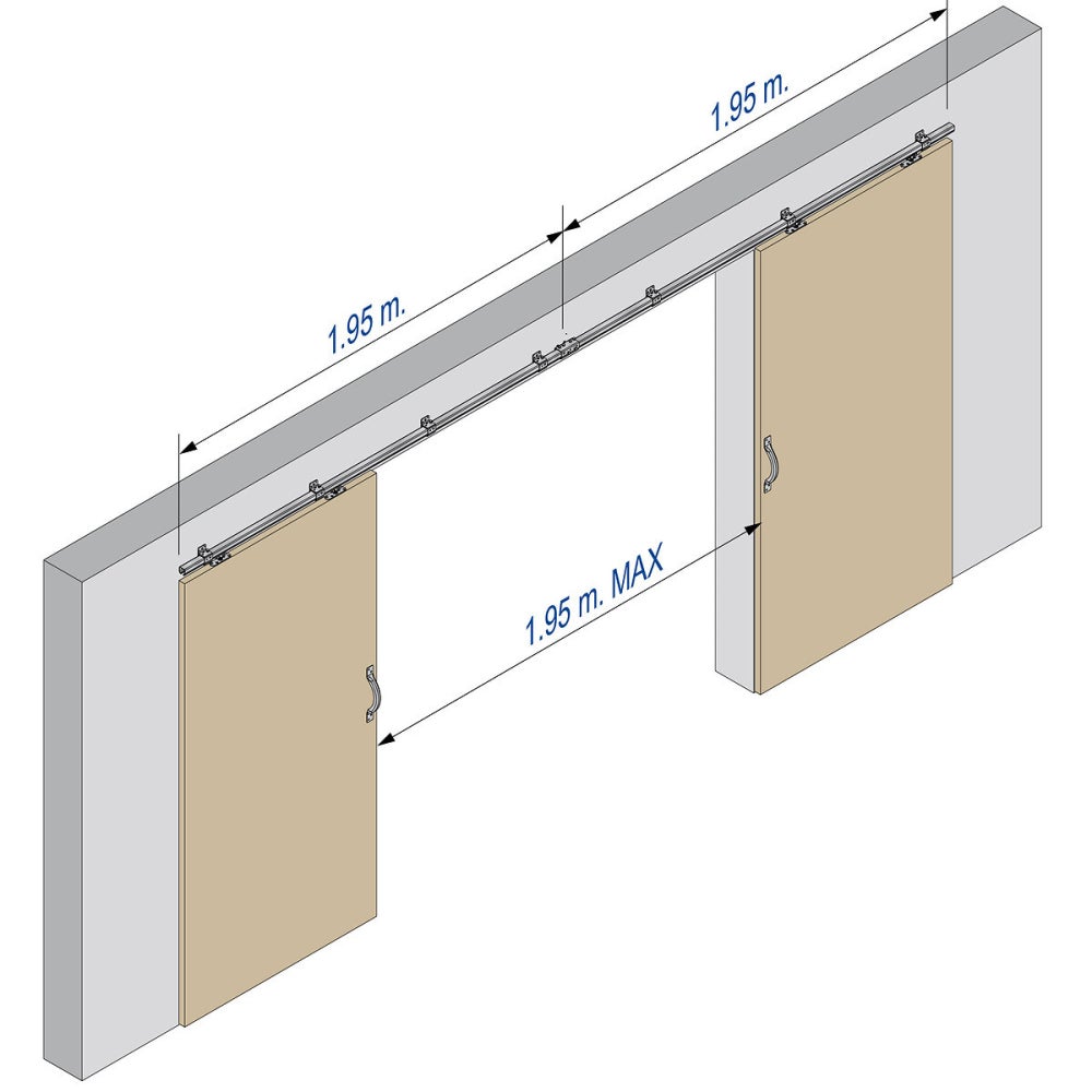 Système coulissant SLID'UP 2000 pour 2 portes extérieures 27 mm max - rails 2 x 1,95 m acier galvanisé - 80 kg - 5