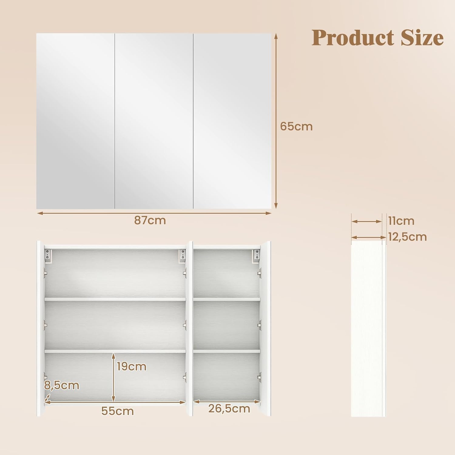 Szafka łazienkowa z lustrem 90 x 11 x 65 cm (dł. x szer. x wys.) Szafka łazienkowa - 4