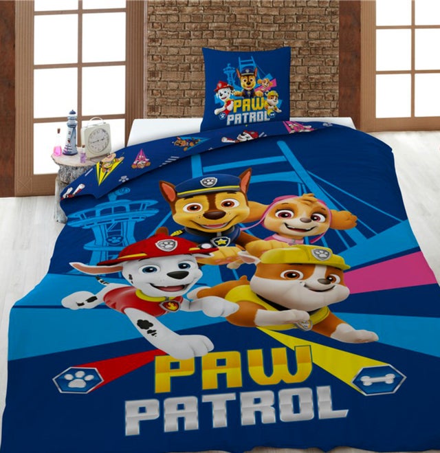 Pat Patrouille, Parure de Lit Enfant Imprimée Réversible Polycoton Chase - Housse de Couette 140x200 Taie d'Oreiller 65x65 cm