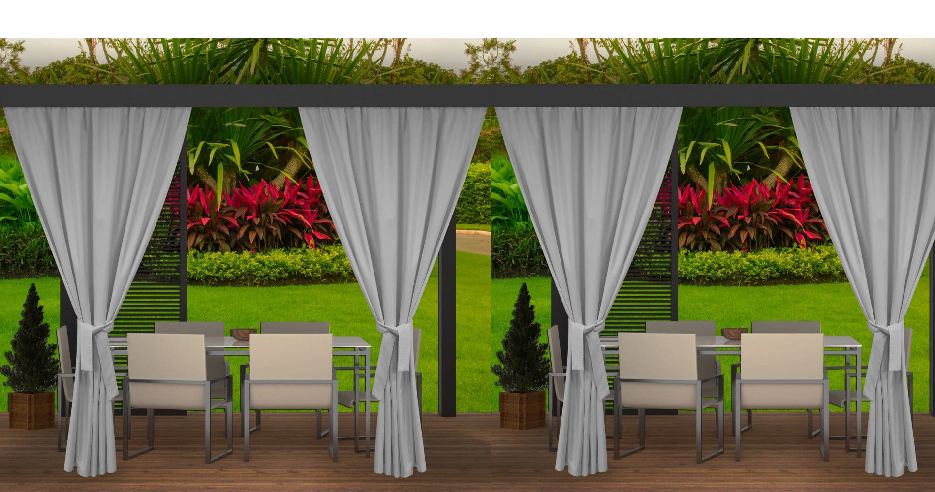 Cortinas exterior 4x155x220cm gris | cortina para pérgola impermeable | cortina exterior para terraza cortina parasol para balcón
