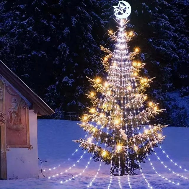 Luci natalizie solari per esterni, albero di Natale decorativo antipioggia per patio, luci natalizie a cascata, impermeabili - 4