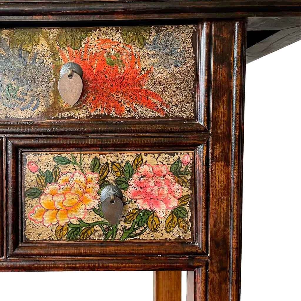 Meuble d'entrée en bois artisanal marron peint à la main, 173,5x45x89 - 4