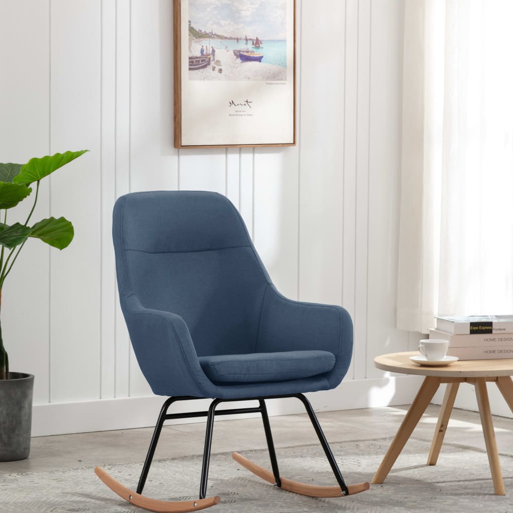 Silla mecedora   sillón balancín relax   sillón de salón de tela azul cfw122946