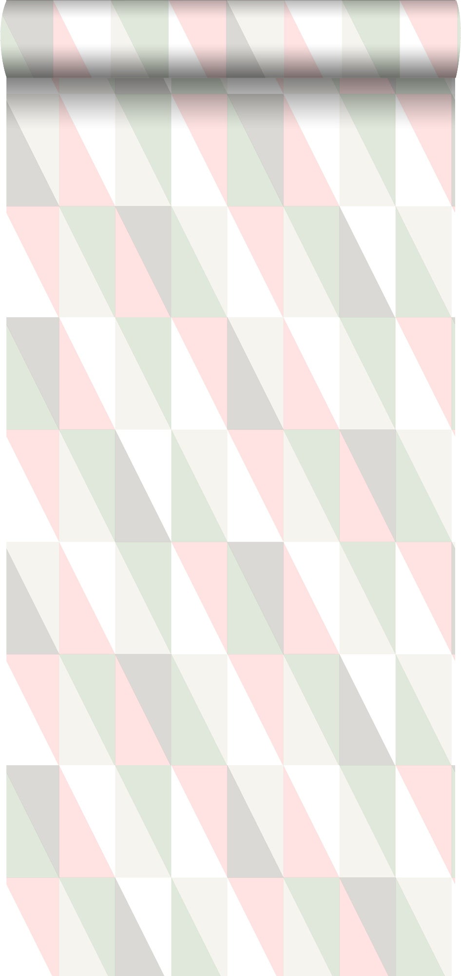 Papel pintado triángulos gráficos rosa claro y menta verde - 53 cm x 10,05 m - estahome