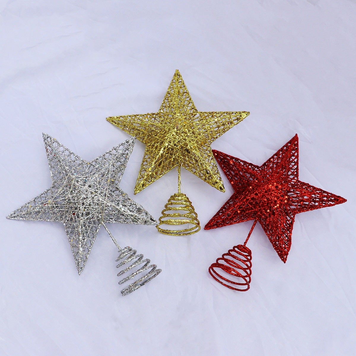 Décoration de sapin de Noël, décoration de Noël, décoration de sapin de Noël en forme d'étoile, ornements de sapin de Noël, argent - 3