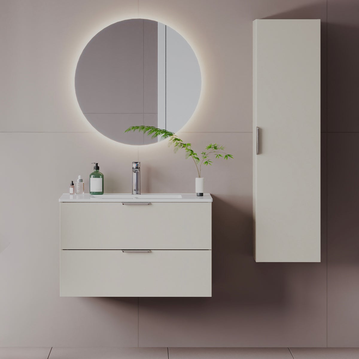 Ensemble meuble simple vasque encastrée 80cm et colonne Astrid Cachemire - 3